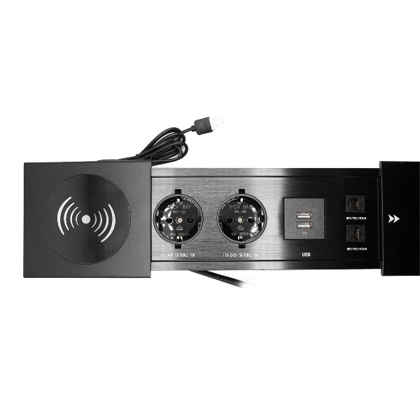 Блок розеток JX (Slide Top) (2 секции RJ-45 + 2 USB беспр.зарядка с кабелем питания) Mebax 00-00002893