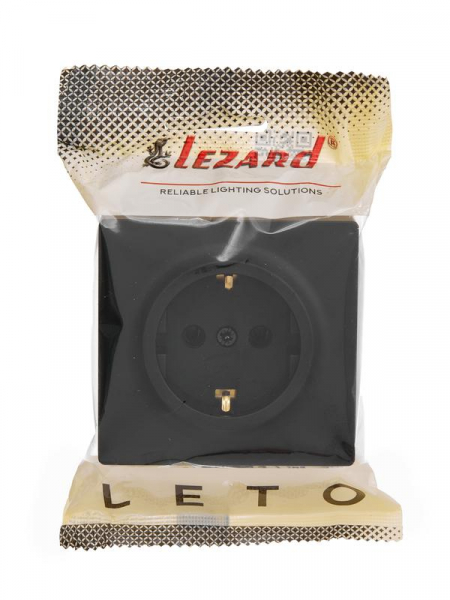 Розетка 1-м ОП LETO с заземл. ПБТ черн. бархат LEZARD 752-4200-122B Розетка 1-м ОП LETO с заземл. ПБТ черн. бархат LEZARD 752-4200-122B