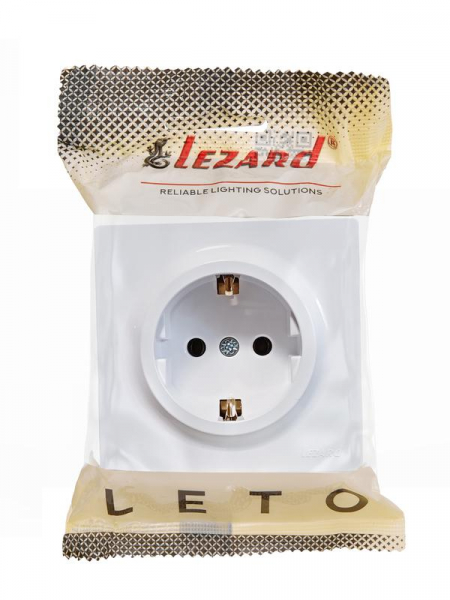 Розетка 1-м ОП LETO с заземл. ПБТ бел. LEZARD 752-0200-122B Розетка 1-м ОП LETO с заземл. ПБТ бел. LEZARD 752-0200-122B