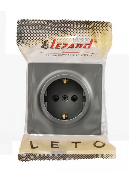 Розетка 1-м ОП LETO с заземл. ПБТ платина LEZARD 752-3500-122B Розетка 1-м ОП LETO с заземл. ПБТ платина LEZARD 752-3500-122B