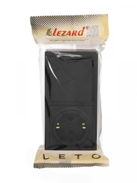 Блок ОП LETO (1-кл. выключатель + 1-м розетка с заземл.) горизонт. черн. бархат LEZARD 752-4200-170BAP Блок ОП LETO (1-кл. выключатель + 1-м розетка с заземл.) горизонт. черн. бархат LEZARD 752-4200-170BAP