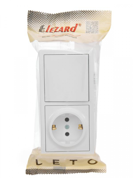 Блок ОП LETO (1-кл. выключатель + 1-м розетка с заземл.) горизонт. бел. LEZARD 752-0200-170BAP Блок ОП LETO (1-кл. выключатель + 1-м розетка с заземл.) горизонт. бел. LEZARD 752-0200-170BAP