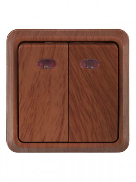 Выключатель 2-кл. ОП Октава 10А IP20 ВС20-2-1-ОД с индикацией дуб IEK EVO21-K04-10-DC