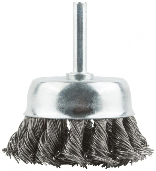Корщетка тип "чашка" со штифтом стальная витая проволока 65мм MOS 38497М