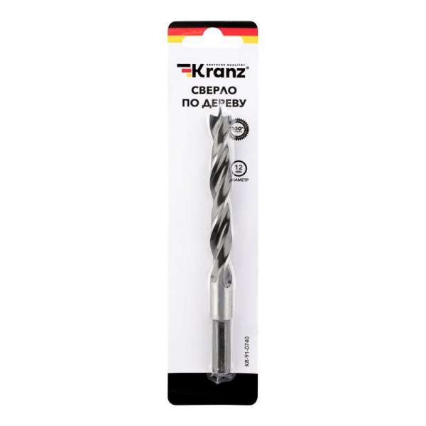 Сверло по дереву 12х150мм цилиндрический хвостовик Kranz KR-91-0740