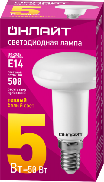 Лампа светодиодная 71 651 OLL-R50-5-230-2.7K-E14 5Вт 2700К тепл. бел. E14 360лм 220-240В ОНЛАЙТ 71651
