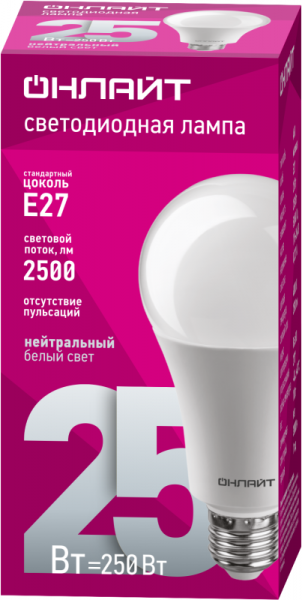 Лампа светодиодная 61 954 OLL-A60-25-230-4K-E27 25Вт ОНЛАЙТ 61954
