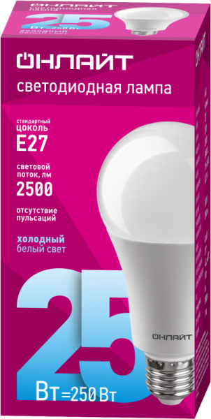 Лампа светодиодная 61 955 OLL-A60-25-230-6.5K-E27 25Вт ОНЛАЙТ 61955