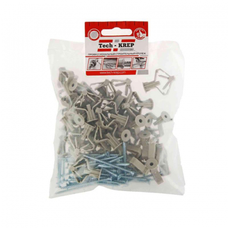 Дюбель для гипсокартона "бабочка" 10х50 с саморезом 4х60 (пакет) (уп.40шт) Zitar 126702