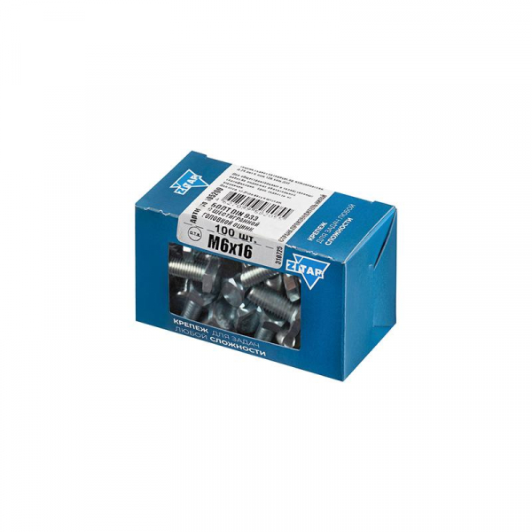 Болт с шестигранной головкой М6х16 DIN 933 класс прочн. 8.8 оцинк. (коробка) (уп.100шт) Tech-Krep/Zitar 105200