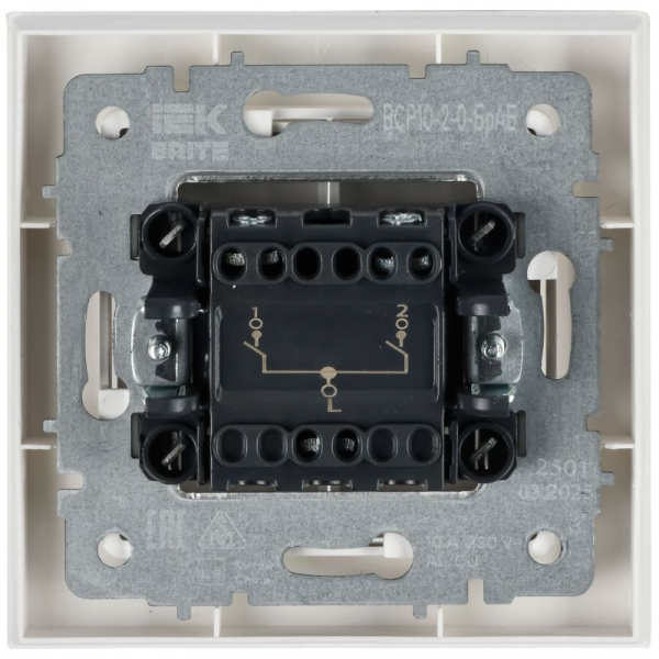 Выключатель 2-кл. СП BRITE ВСР10-2-0-БрАБ 10А в сборе арктич. бел. IEK BR-V20-0-10-K91-F