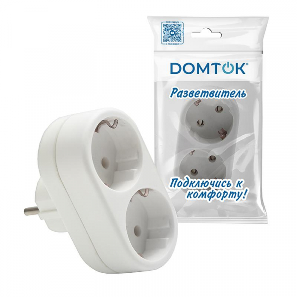 Разветвитель 2-м плоский с заземл. 16А 3500Вт 250В бел. DОМТОК 2653