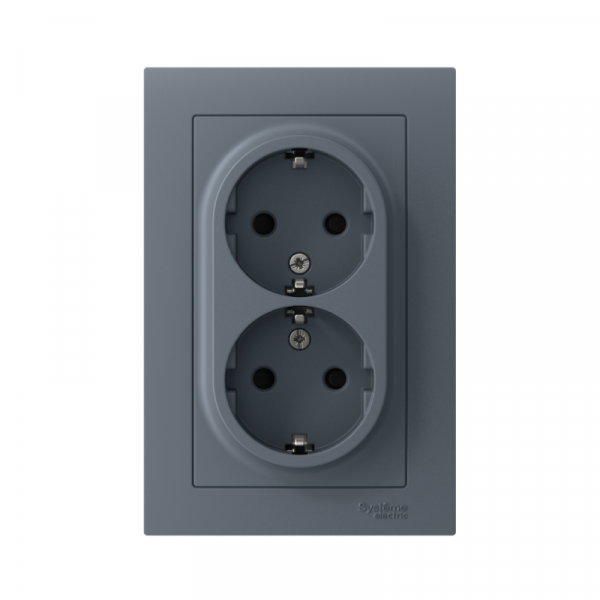 Розетка 2-м СП AtlasDesign 16А IP20 с заземл. защ. шторки в сборе грифель SE ATN000726