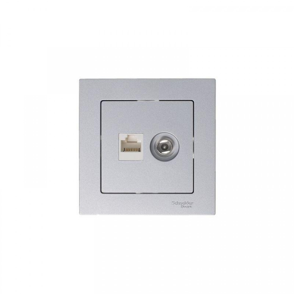 Розетка компьютерная + телевизионная 2-м СП AtlasDesign RJ45 кат.5E + TV механизм алюм. SE ATN000389