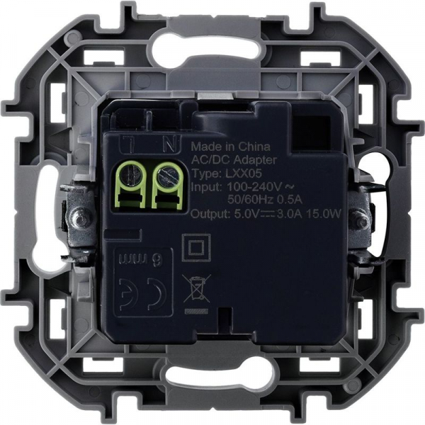 Устройство зарядное Inspiria с 2-мя USB разьемами A и C 240В/5В 3000мА антрацит IEK 673763