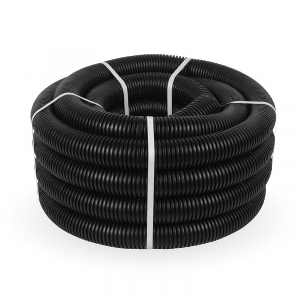 Труба гофрированная ПНД легкая d40мм с протяжкой 350 Н безгалоген. (HF) стойкая к УФ черн. (уп.15м) Промрукав 161560