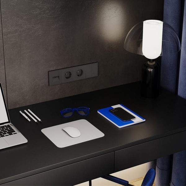 Розетка 1-м СП S70 16А с заземл. защ. шторки механизм черн. матов. Voltum VLS040208