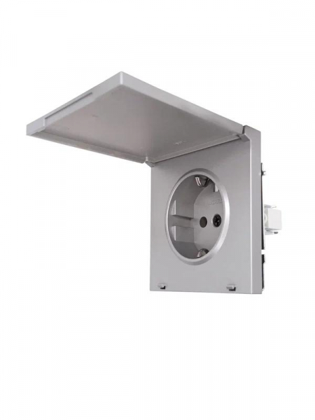 Розетка 1-мест. с/з с крышкой ПБТ СП ZIMA IP20 16А безвинт. зажим сер. матов. LEZARD 704-7488-123BQC