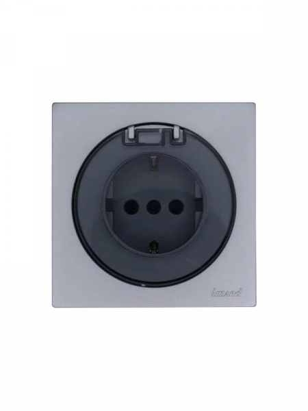 Розетка 1-м СП OSEN с заземл. с крышкой ПБТ механизм сер. матов. LEZARD 743-7488-123B