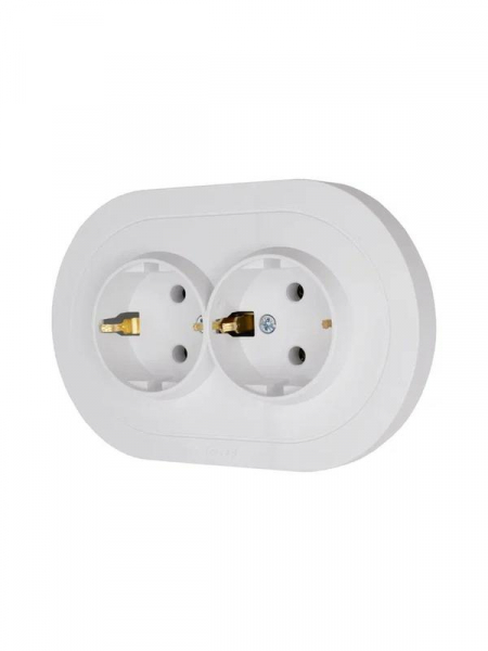 Розетка 2-м СП OSEN с заземл. ПБТ круглая механизм бел. LEZARD 744-0200-127B