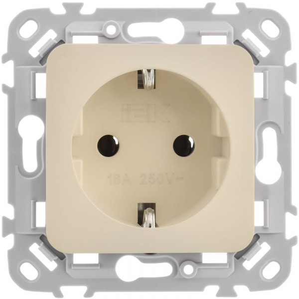 Розетка СП FLITE РС11-1-ФлСл 16А с заземл. без защ. шторок безвинтовое крепление механизм сливочный IEK FI-R11-16-1-K86