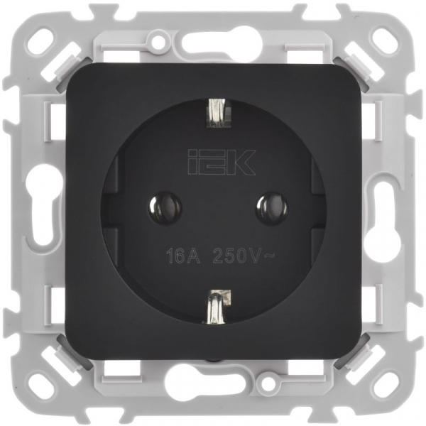 Розетка СП FLITE РС11-1-ФлЧ 16А с заземл. без защ. шторок безвинтовое крепление механизм черн. IEK FI-R11-16-1-K02
