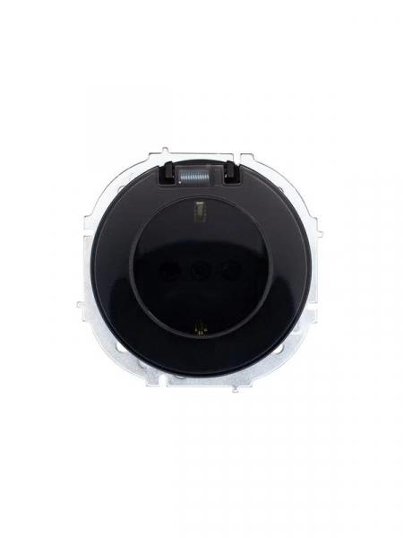 Розетка 1-м СП OSEN с заземл. с крышкой ПБТ механизм черн. бархат LEZARD 743-4288-123B