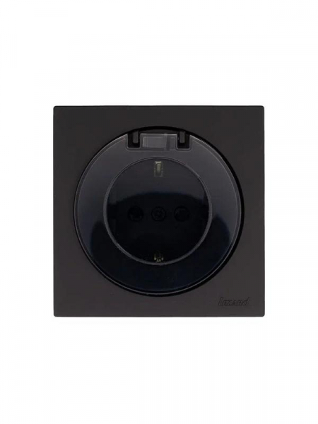 Розетка 1-м СП OSEN с заземл. с крышкой ПБТ механизм черн. бархат LEZARD 743-4288-123B