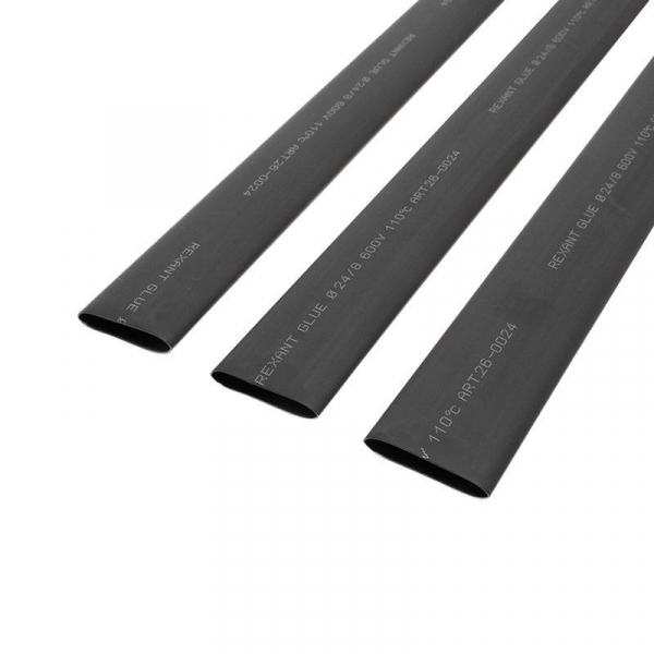 Трубка термоусадочная двустенная клеевая 24/8 (3:1) 1м черн. Rexant 26-0024