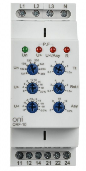 Реле фаз ORF-10 3ф 2 конт. 127-265В AC с контр. нейтр. ONI ORF-10-127-265VAC