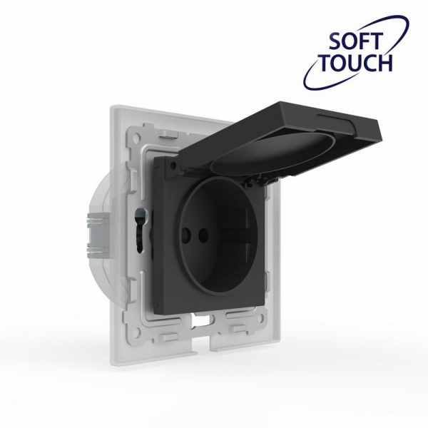 Розетка 1-м СП Pixel IP44 с заземл. с крышкой механизм карбон TOKOV ELECTRIC TKE-PX-R1ZSW1-C14-IP44