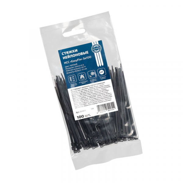 Хомут нейлоновый НСС "EasyFix" 3х100 черн. (уп.100шт) Fortisflex 84811