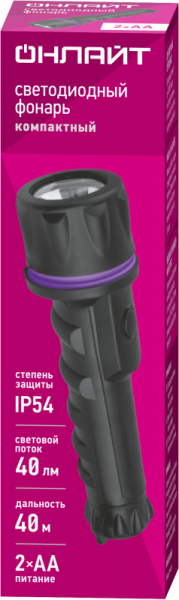 Фонарь светодиодный ручной 90 862 OPT-R01-2AA пласт.+рез.1LEDх0.5 Вт 1реж. 40лм IP54 ОНЛАЙТ 90862