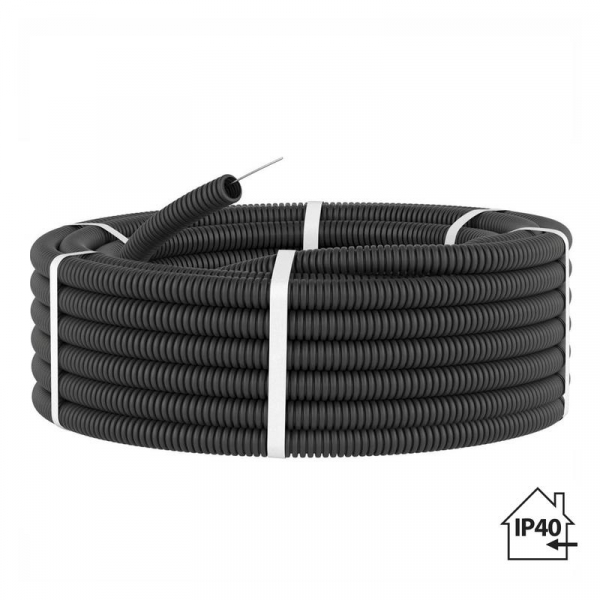 Труба гофрированная ПНД d25мм с протяжкой черн. (уп.10м) TOKOV ELECTRIC TKE-PND25-BL-10