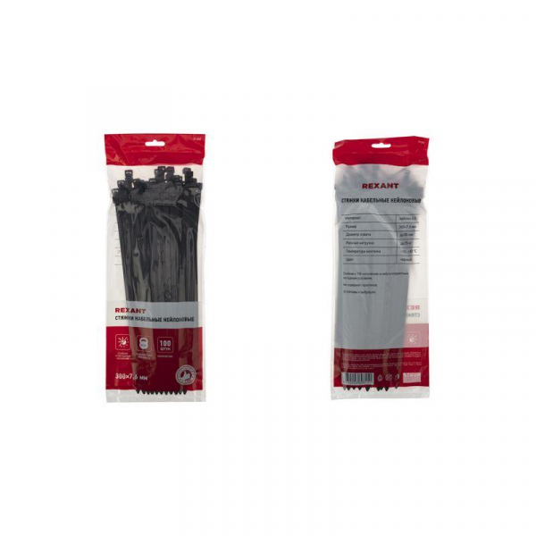 Хомут кабельный 7.6х300 нейл. черн. (уп.100шт) Rexant 07-0303