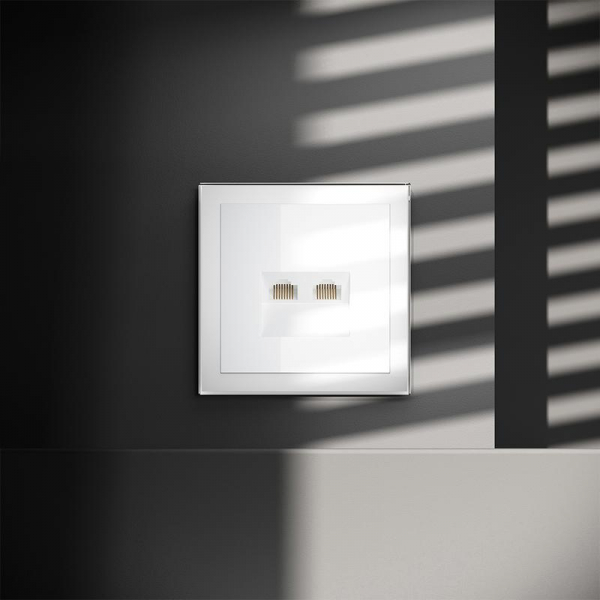 Розетка компьютерная 2-м СП S70 RJ45 + RJ45 кат.6 механизм бел. глянцевый Voltum VLS060201