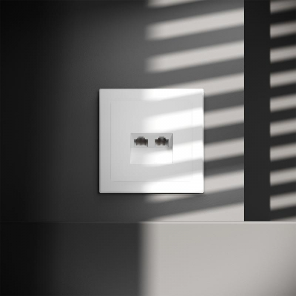 Розетка компьютерная 2-м СП S70 RJ45 + RJ45 кат.6 механизм бел. матов. Voltum VLS060202