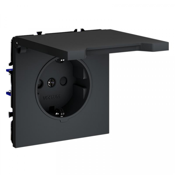Розетка 1-м СП S70 16А с заземл. защ. шторки + крышка механизм графит Voltum VLS040307
