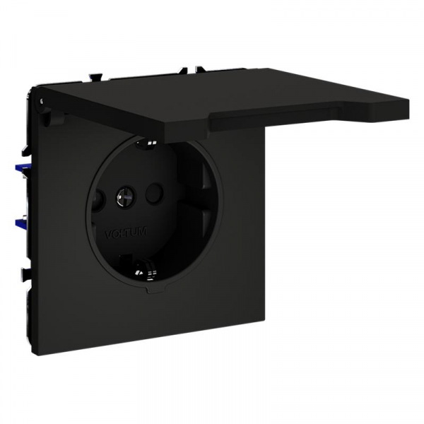 Розетка 1-м СП S70 16А с заземл. защ. шторки + крышка механизм черн. матов. Voltum VLS040308