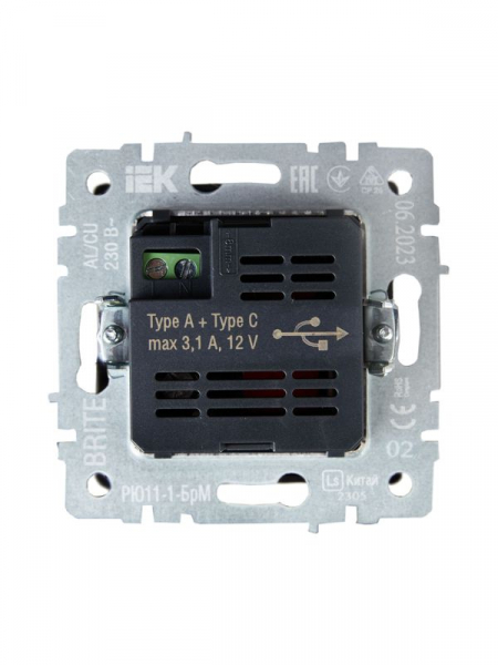 Розетка BRITE USB A+C 18Вт РЮ11-1-БрЧ механизм черн. IEK BR-U22-018-K02