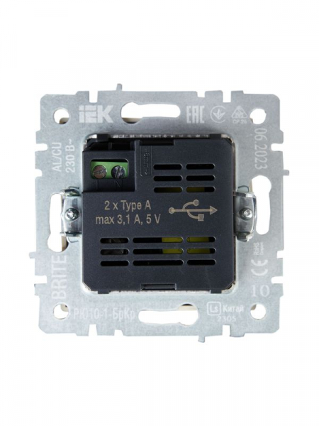 Розетка BRITE USB A+A 3.1А РЮ10-1-БрКр механизм беж. IEK BR-U21-D31-K10