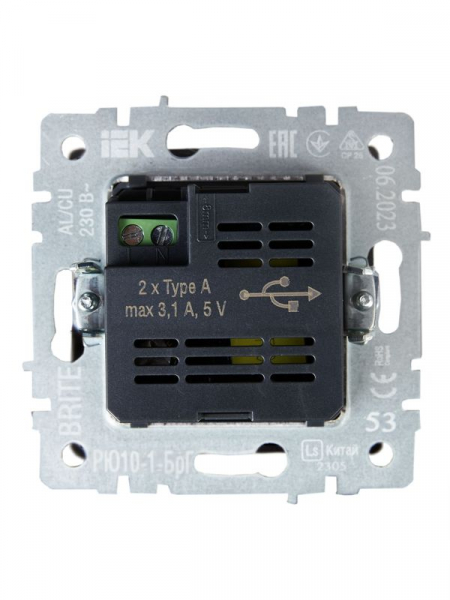 Розетка BRITE USB A+A 3.1А РЮ10-1-БрГ механизм графит IEK BR-U21-D31-K53