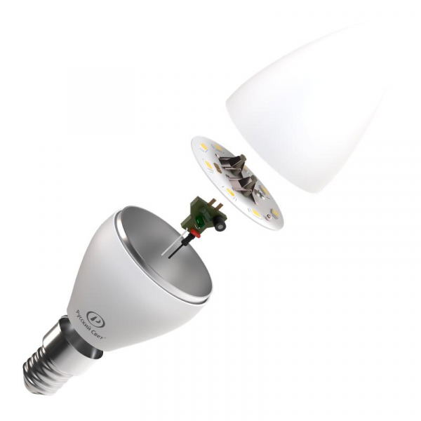 Лампа светодиодная RS C37 E14 8W 220-240V 4000К 8Вт 800лм Ra 90 свеча Русский Свет 15010545059