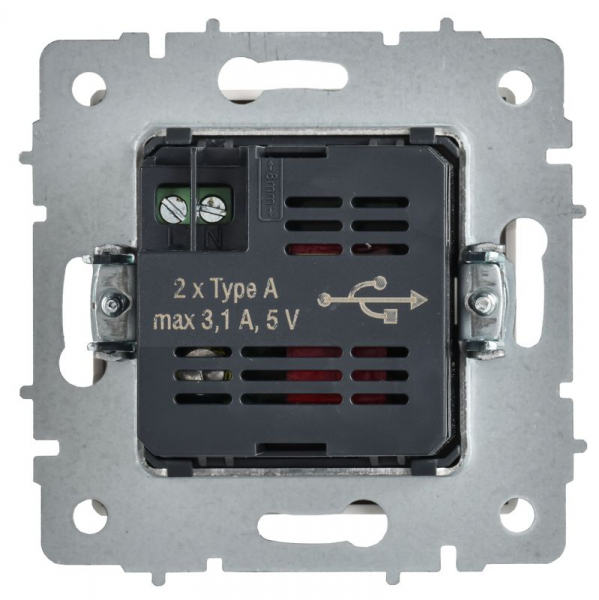 Розетка BRITE РЮ10-1-БрАБ USB A+A 3.1А механизм арктич. бел. IEK BR-U21-D31-K91