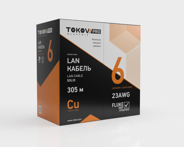 Кабель витая пара U/UTP 4х2х23AWG(0.57мм) кат.6 PVC indoor Fluked tested 305м (м) PRO TOKOV ELECTRIC TKP-C08-U/UTP-42-6-305