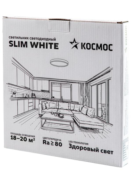 Светильник светодиодный SLIM WHITE 38Вт 6500К IP40 2700лм 230В 400х25мм КОСМОС KSlim38w_W6500K