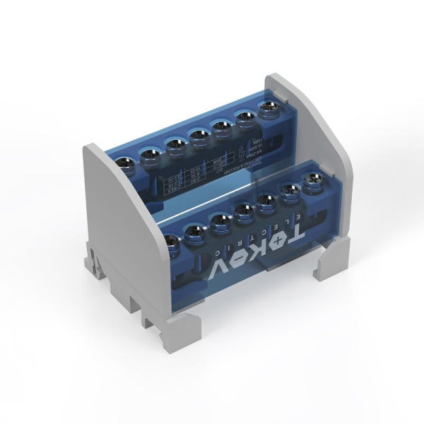 Шина на DIN-рейку в корпусе (кросс-модуль) 2 группы по 7 отверстий 100А TOKOV ELECTRIC TKE-DBTB-100-2-7/L+PEN