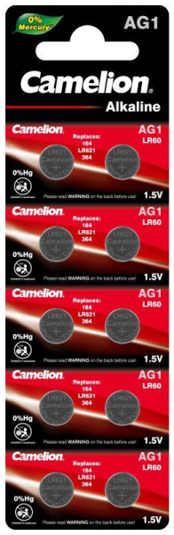 Элемент питания алкалиновый "таблетка" LR621/364A/164/G 1 Mercury Free AG1-BP0%Hg для часов BL-10 (блист.10шт) Camelion 12809