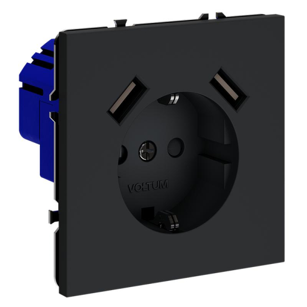 Розетка 1-м СП S70 16А с USB A+A с заземл. защ. шторки механизм графит Voltum VLS040407