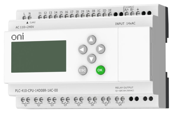 Модуль ЦПУ ПЛК 410 14 DI 8 RO 220В AC с Ethernet портом с экраном ONI PLC-410-CPU-14D08R-1AC-00